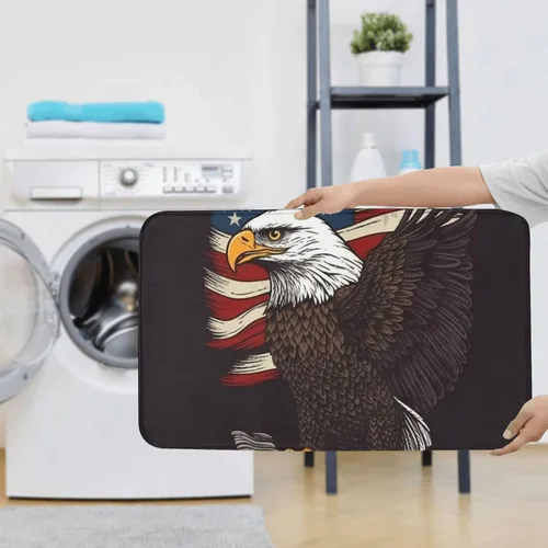 Miniatura 7 de Juego de 3 alfombras de baño con estampado de águila patriótica de Estados Unidos con estampado de bandera estadounidense, tapete de contorno