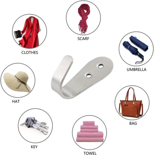 Miniatura 7 de Ganchos de acero inoxidable, ganchos de metal resistente para colgar toallas, llaves, sombreros, uso en interiores y exteriores, paquete de 8