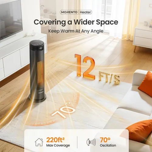 Miniatura 4 de MORENTO Calentador de espacio para uso en interiores, calor rápido de cerámica de 1500 W, calentador eléctrico para habitación grande con control