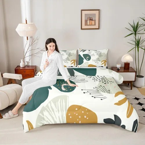 Miniatura 29 de Juego de edredón bohemio para niños, tamaño individual, juego de ropa de cama geométrica de hojas de sol, luna y plantas, decoración de habitación