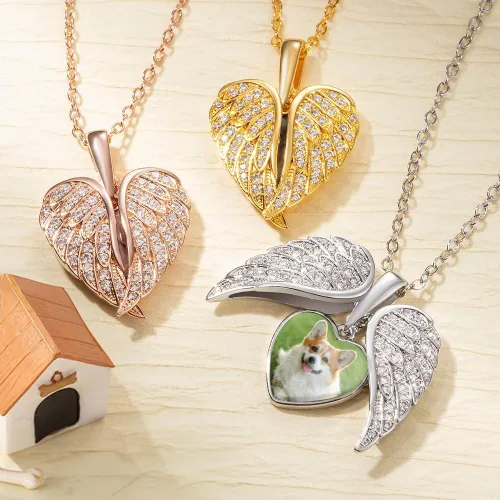 Miniatura 2 de CALLIE Collar personalizado con medallón de alas de corazón para mujer, collar con colgante personalizado con imagen, regalo conmemorativo