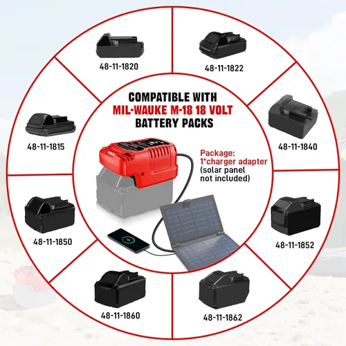 Miniatura 2 de Cargador solar para batería Milwaukee M18 de 18V, entrada 22V-30V, salida 21V 4A Max, adaptador de carga solar portátil al aire libre