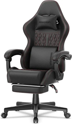 Ferghana Silla vintage de piel sintética para juegos, silla ergonómica para jugadores con masaje, silla de oficina de computadora con respaldo alto