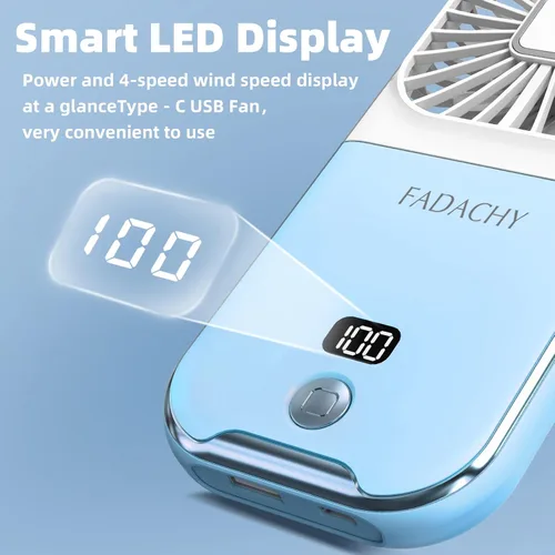 Miniatura 5 de Ventilador portátil recargable, mini ventilador de mano de 3000 mAh, funciona con pilas, pequeño ventilador de escritorio para oficina, exterior e