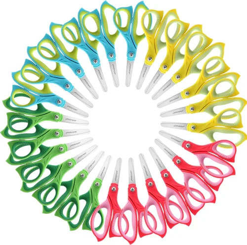 JARVISTAR Tijeras para niños de 5.5 pulgadas, herramienta de seguridad para estudiantes de agarre cómodo, punta roma para niños zurdos y diestros,