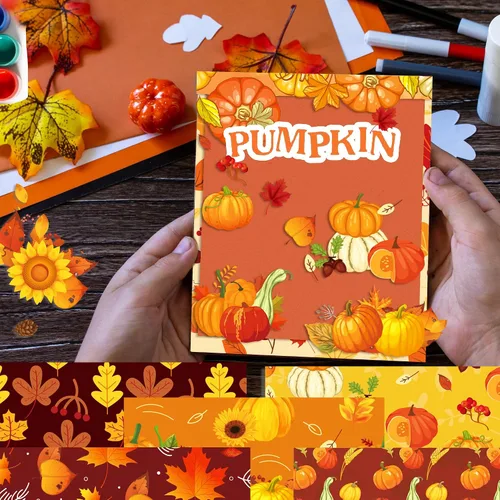 Miniatura 4 de Bloc de papel de 24 hojas con tema de Acción de Gracias, papel decorativo de doble cara de 12 x 12 pulgadas, papel de patrón de otoño, paquete