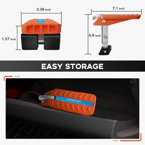 Miniatura 4 de TOOENJOY Gancho universal de 5 ángulos para puerta de coche, pedal plegable, fácil acceso, techo de automóvil, acero y goma con capacidad para hasta