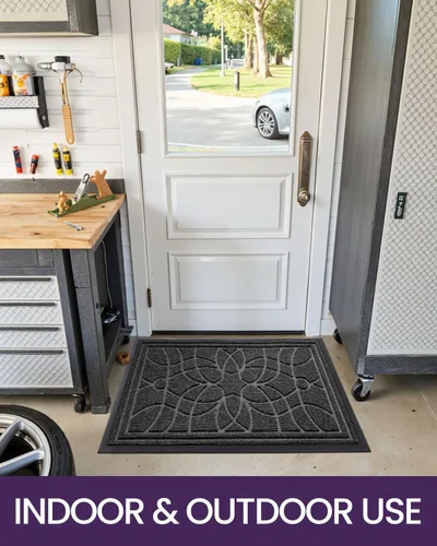 Miniatura 9 de DEXI Tapete para puerta delantera, entrada exterior, resistente, antideslizante, de perfil bajo, para entrada, atrapa la suciedad y la humedad, Gris