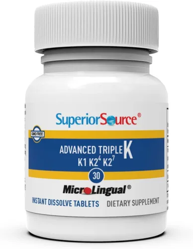 Miniatura 4 de Superior Source Triple K, fórmula 3 en 1, MK-4 500 mcg, MK-7 50 mcg, K1 500 mcg, tabletas microlignuales de disolución rápida, 30 unidades, huesos