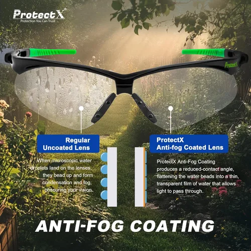 Miniatura 3 de ProtectX Anteojos de seguridad clásicos, lentes antivaho resistentes a los arañazos, gafas protectoras para el trabajo, interior/exterior, ANSI Z87.1