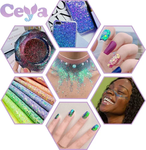 Miniatura 5 de Ceya Chameleon Brillantina Gruesa, 3.5 onzas/100g, Polvo de Brillantina Artesanal Color Crepúsculo que Cambia de Color, Escamas y Lentejuelas