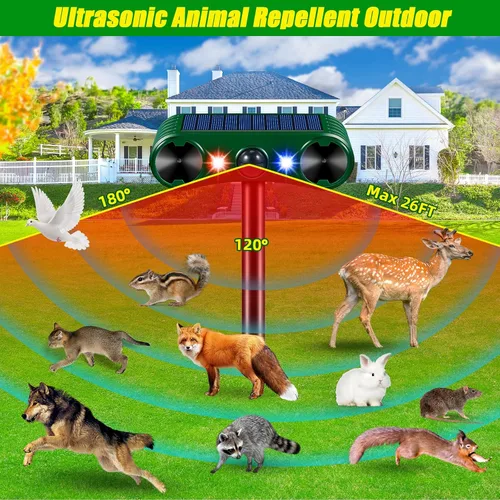 Miniatura 3 de Repelente ultrasónico de animales 2025 para exteriores, paquete de 2 repelentes solares de animales con sensor de movimiento y luz intermitente