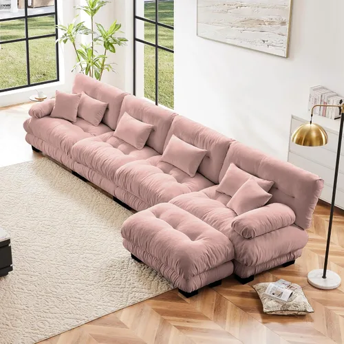 Miniatura 68 de Otomana beige para sofá modular modular, sofá individual, asiento otomano para sofá modular convertible, sofás de terciopelo para sala de estar