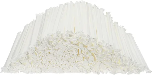 Miniatura 9 de DuraHome Pajitas de plástico blancas envueltas individualmente, paquete de 1000 popotes de 8 pulgadas, sin BPA, popotes desechables estilo Blanco