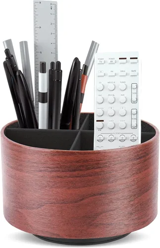 Miniatura 79 de Organizador Redondo de Cuero para Suministros de Arte, Soporte para Control Remoto, Rotación de 360 Grados, Soporte Multifuncional para Lápices