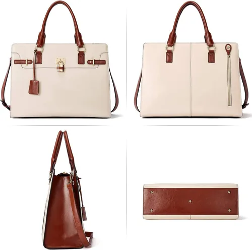 Miniatura 7 de BOSTANTEN Maletín para mujer de 15.6 pulgadas, bolso de cuero para laptop vintage, elegante bolso de negocios para abogadas, bolsa de trabajo