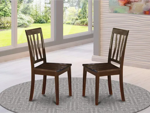 Miniatura 5 de East West Furniture ANC-BLK-C - Sillas de comedor antiguas, sillas de madera tapizadas de tela de lino, juego de 2, color negro