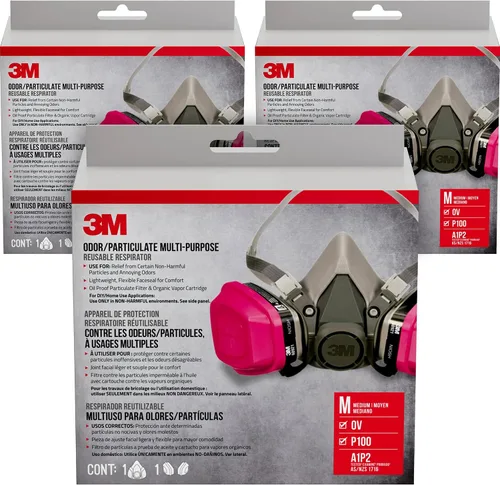 Miniatura 10 de 3M P100/OV Odor/Particulate Multi-Purpose Reusable Respirator 65021, NIOSH-APPROVED Organic Vapor Cartridge, Medium