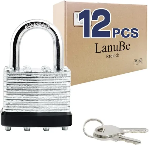 Miniatura 15 de LanuBe Candado laminado con llave, 1-9/16 pulgadas (40 mm), candados con llave iguales, grillete normal, aro de plástico azul marcado, paquete de 2
