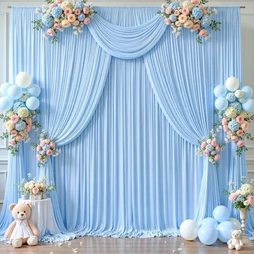 Miniatura 4 de 20 pies x 12 pies Cortinas de Telón de Fondo Azul Bebé Sin Arrugas para Bodas y Fiestas, Telón de Fondo de Tela Azul, Cortinas para Bodas