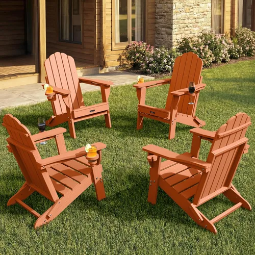 Miniatura 31 de Silla Adirondack plegable, silla Adirondack de HDPE con 2 soportes para tazas, sillas para fogatas al aire libre de fácil montaje para patio