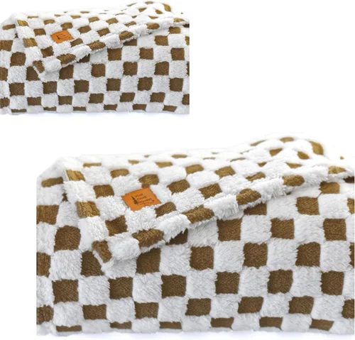 Miniatura 11 de Manta de lana de camello y blanco con diseño 3D a cuadros, ultra suave y peluda, de felpa para un confort acogedor. Hermoso regalo para mujeres