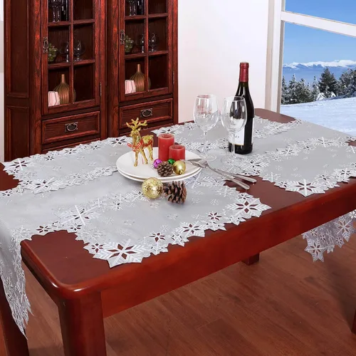 Miniatura 8 de Caminos de mesa bordados con copos de nieve para Navidad e invierno (plata, 14 x 34 pulgadas)