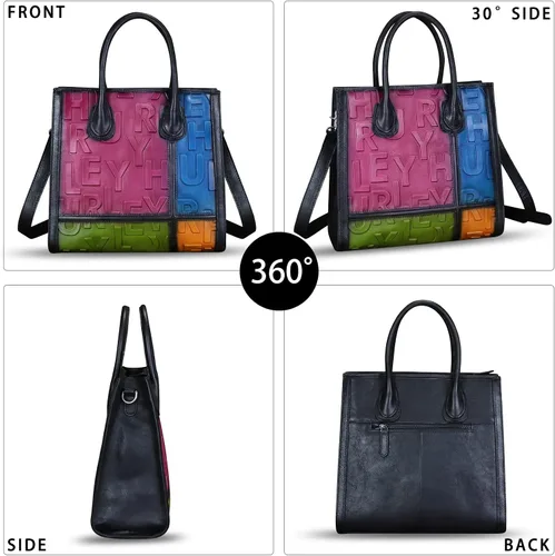 Miniatura 2 de Bolso de cuero genuino para mujer, bolso de cuero en relieve, bolso de mano con asa superior, bolso cruzado de trabajo