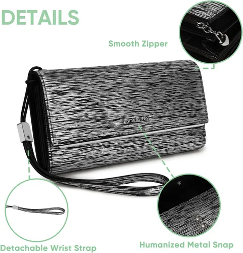 Miniatura 3 de Billetera de cuero para mujer, gran capacidad, bloqueo RFID, carteras de cuero genuino con cremallera para mujer, soporte para múltiples tarjetas