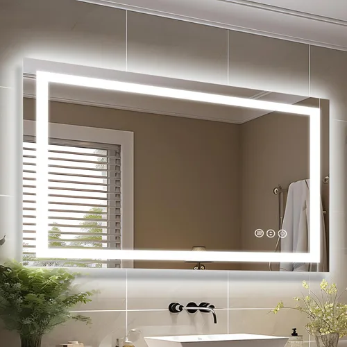 Miniatura 69 de EchosLife Espejos de baño LED de 20 x 28 pulgadas para pared, marco de aluminio negro (frontal y retroiluminado), espejo de tocador antivaho