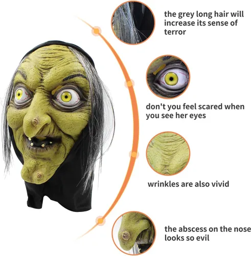 Miniatura 2 de PartyHop - Máscara de bruja de anciana - Disfraz de cosplay de terror aterrador de Halloween