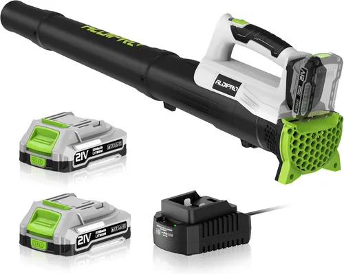 Soplador de hojas inalámbrico con baterías de 2 x 2.0 Ah y cargador rápido Soplador eléctrico ligero de 21 V, soplador portátil alimentado por