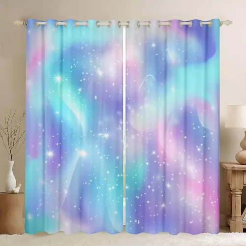 Erosebridal Cortinas opacas de teñido anudado, cortinas de oscurecimiento de galaxia, tratamiento de ventana de nebulosa, 38 x 45 pulgadas, 2