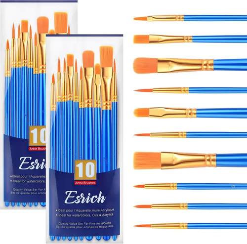 Miniatura 20 de ESRICH Juego de 2 pinceles de pintura, 2 paquetes de 20 piezas, juego de pinceles de pintura acrílica, pinceles de nailon acrílico para acuarela