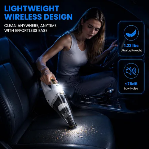 Miniatura 4 de Aspiradora de mano inalámbrica recargable y portátil para coche Strong Suction Hand Vacuum with LED Light, Washable Filters and Attachments for