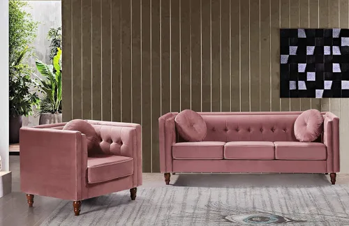 Container Furniture Direct Lexie Velvet - Cómodo sofá de mediados de siglo Chesterfield de tres plazas para lectura, sala de estar, apartamento y