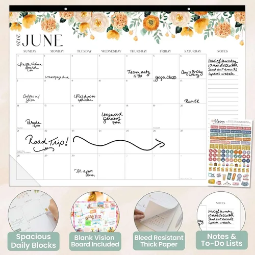 Miniatura 5 de bloom daily planners Calendario de Escritorio GRANDE 2026 - Calendario de Pared XL de Enero a Diciembre - 21" x 16" Planificador Mensual de Florales