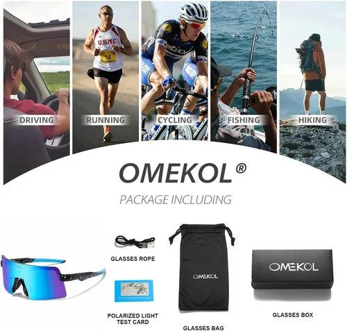 Miniatura 5 de OMEKOL Dos tamaños para adultos y jóvenes, lentes de sol polarizados para hombres y mujeres, para deportes al aire libre, gafas de béisbol UV400