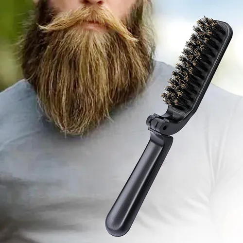 Miniatura 7 de 2 piezas de cepillo plegable de viaje con cerdas de jabalí, bolsillo plegable, rango antiestático, mini herramienta de peinado para barba y cabello