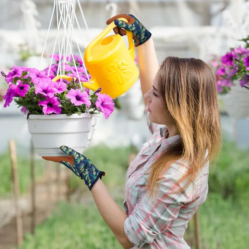 Miniatura 4 de Bamllum Guantes de cuero para jardinería para mujer, guantes de trabajo para deshierbe, excavación, plantación, rastrillo y poda Putaohua