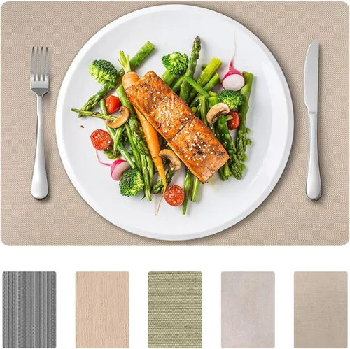 Miniatura 10 de Andie Home - Manteles individuales ovalados para mesa de cocina y comedor, juego de 6 piezas, resistentes al calor y lavables a la superficie, gris