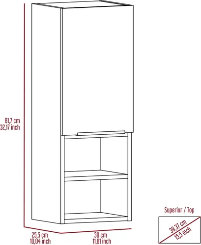 Miniatura 6 de Armario de pared para baño, botiquín montado en la pared, puerta única y estantes abiertos, sala de estar, baño, organizador de almacenamiento Negro
