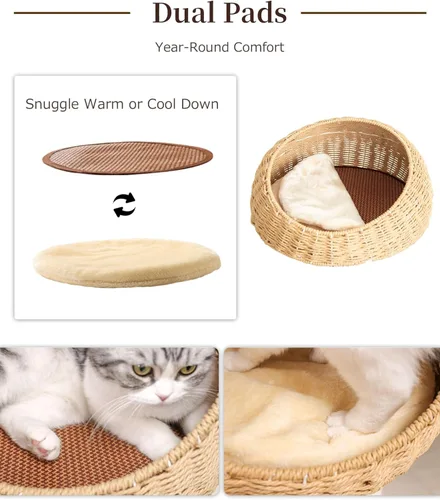 Miniatura 8 de Wood Cat Tree for Large Cats, 50'' Modern Indoor Cat Tower with Basket Beds, Cat Condo & Clear Hammock, Multi-Level Wooden Cat Furniture for Home