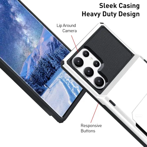 Miniatura 4 de Funda tipo cartera para Samsung Galaxy S22 Ultra con 4 ranuras para tarjetas de crédito a prueba de golpes, funda híbrida de protección reforzada