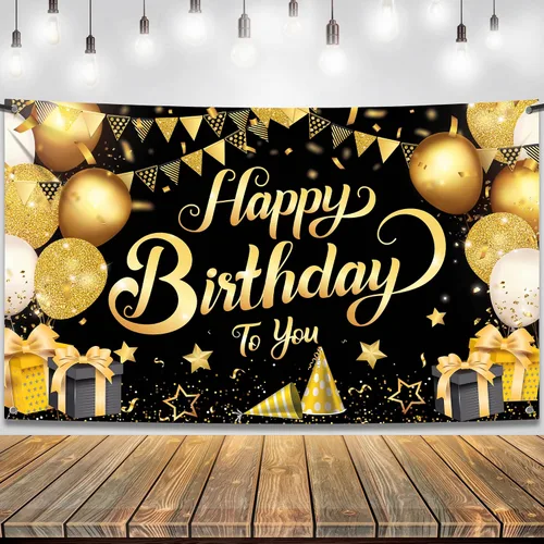Miniatura 9 de KatchOn, Cartel de feliz cumpleaños negro y dorado – Xtragrande de 72 x 44 pulgadas Decoraciones de cumpleaños para mujeres, hombres, niños