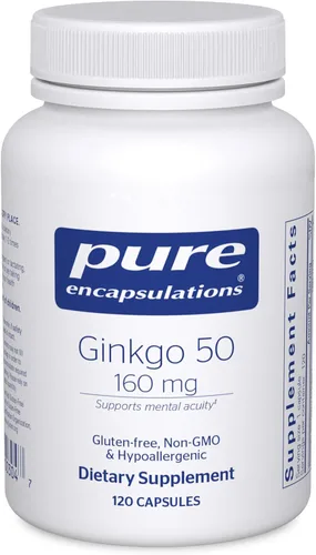 Pure Encapsulations Ginkgo 50 160 mg | Suplemento de ginkgo biloba para apoyar el oxígeno, la circulación sanguínea y problemas de memoria leves
