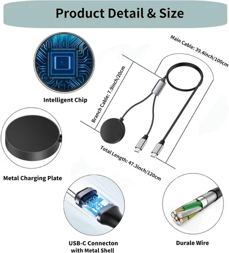 Miniatura 7 de Carga rápida USB C 2 en 1 compatible con Samsung Galaxy Watch 7/6/6 Classic/5/5 Pro/Ultra/FE, 4/3/Active 2/Active SmartWatch y Galaxy S24/S23
