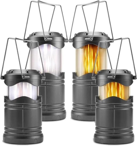 Lichamp Paquete de 4 linternas LED para campamento, velas plegables sin llama, velas de té, luces de campamento portátiles a batería, kit de Gris
