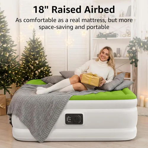 Miniatura 4 de Colchón de aire YENING tamaño queen con bomba incorporada, cama hinchable elevada, colchón hinchable resistente con cama de aire de 18 pulgadas