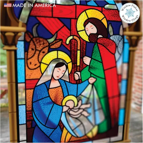 Miniatura 5 de Adhesivo para ventana de Belén pequeño de 11 pulgadas, calcomanía de Navidad para vidrio, decoración de ventanas y puertas, calcomanías